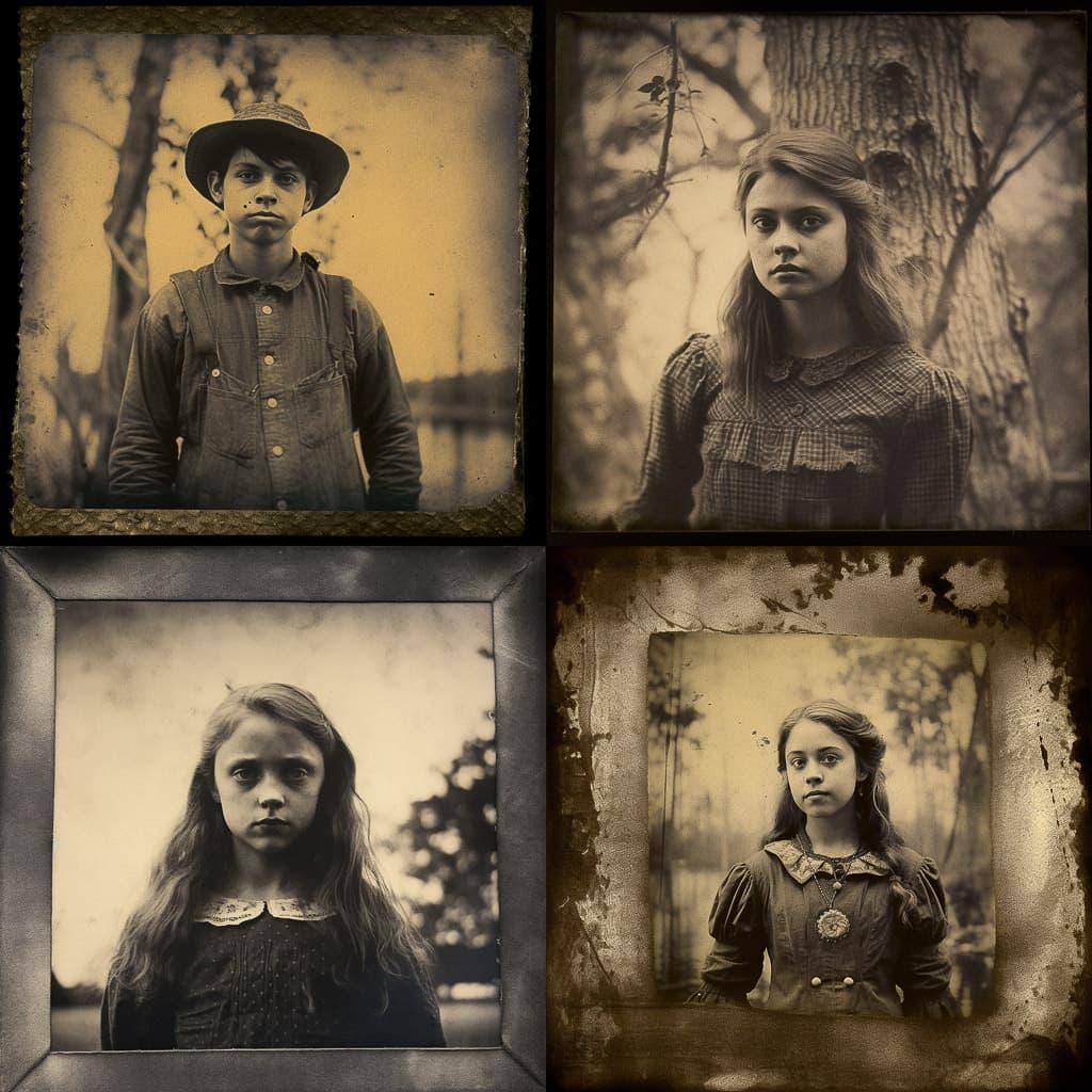 Tintype print style, Midjourney V5.1, render 1 of 4