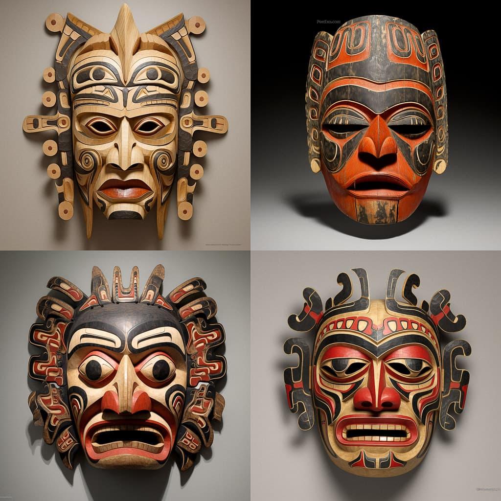 Tlingit mask style, Midjourney V5.1, render 1 of 4