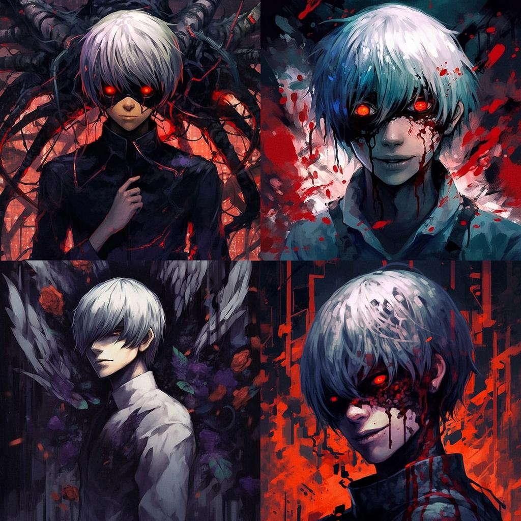 Tokyo Ghoul style, Midjourney V5.1, render 1 of 4