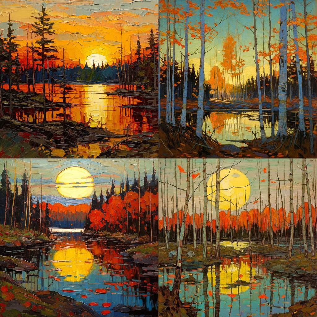 Tom Thomson style, Midjourney V5.1, render 1 of 4