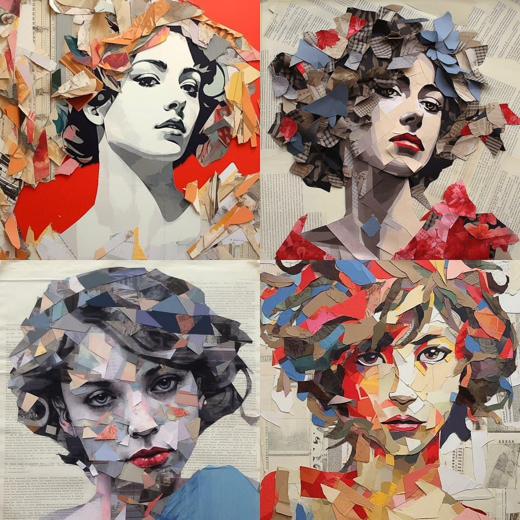Torn paper collage style, Midjourney V5.1, render 1 of 4