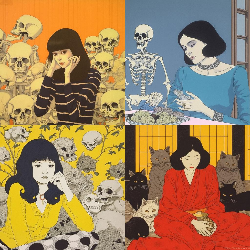 Toshio Saeki style, Midjourney V5.1, render 1 of 4