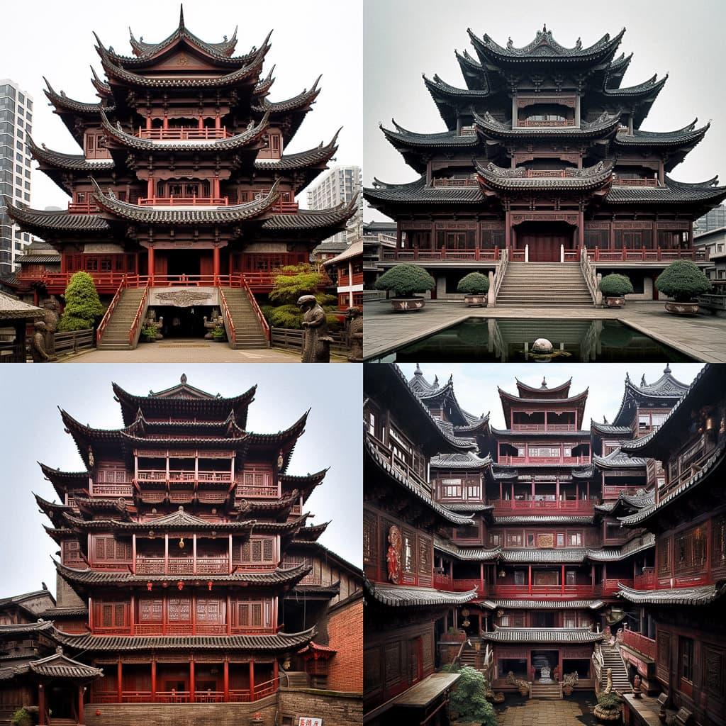 Traditional Chinese architecture style, Midjourney V5.1, render 1 of 4