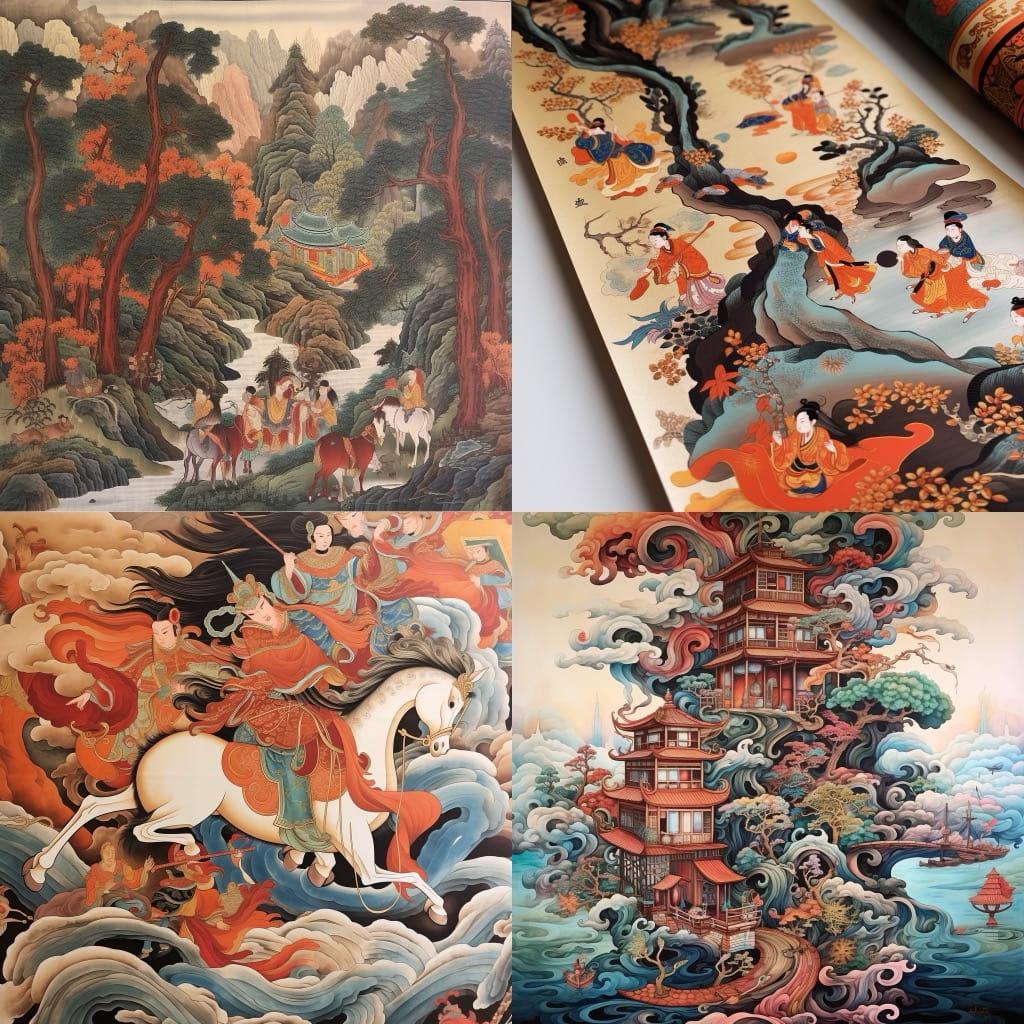 Traditional Scroll Painting style, Midjourney V5.1, render 1 of 4