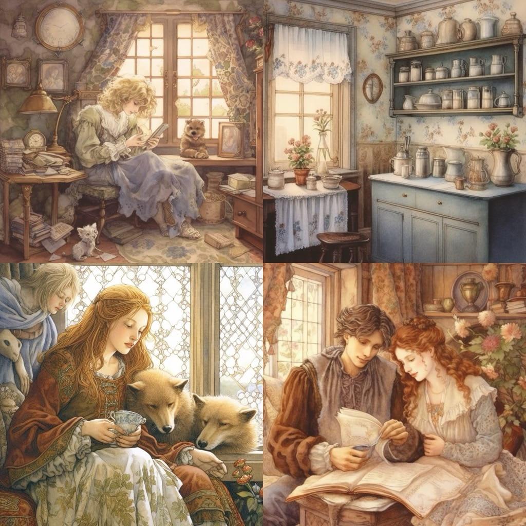 Trisha Romance style, Midjourney V5.1, render 1 of 4