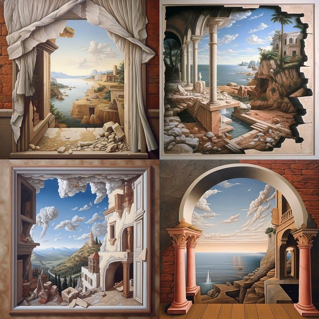 Trompe l'oeil style, Midjourney V5.1, render 1 of 4