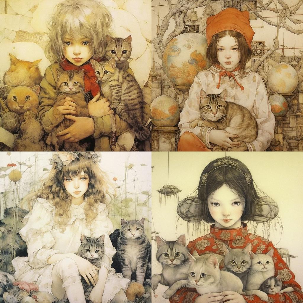 Tsuguharu Foujita style, Midjourney V5.1, render 1 of 4