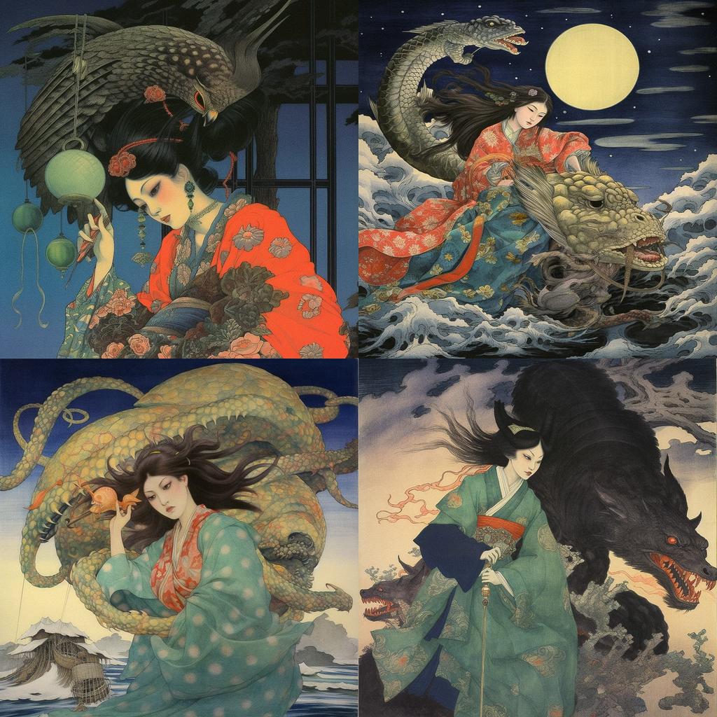 Tsukioka Yoshitoshi style, Midjourney V5.1, render 1 of 4