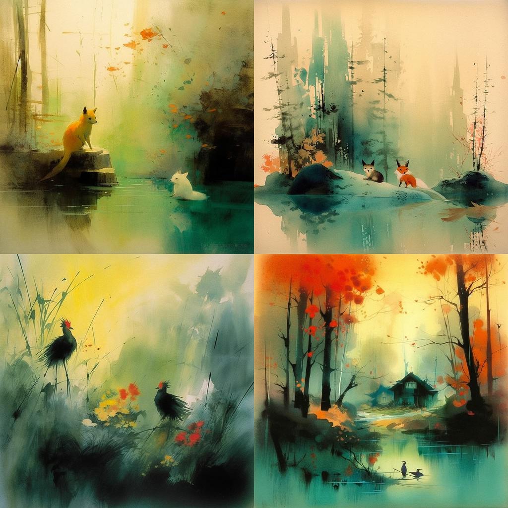 Tyrus Wong style, Midjourney V5.1, render 1 of 4