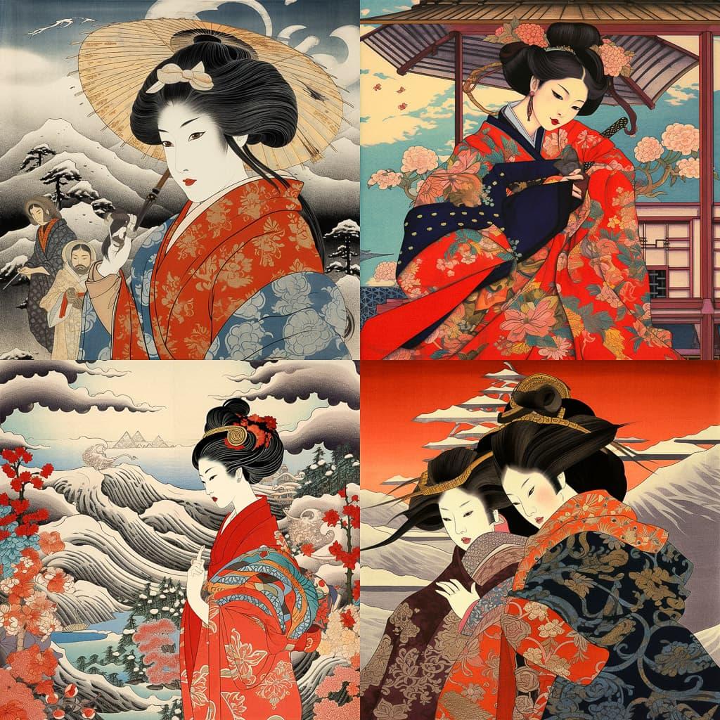 Ukiyo-e style, Midjourney V5.1, render 1 of 4