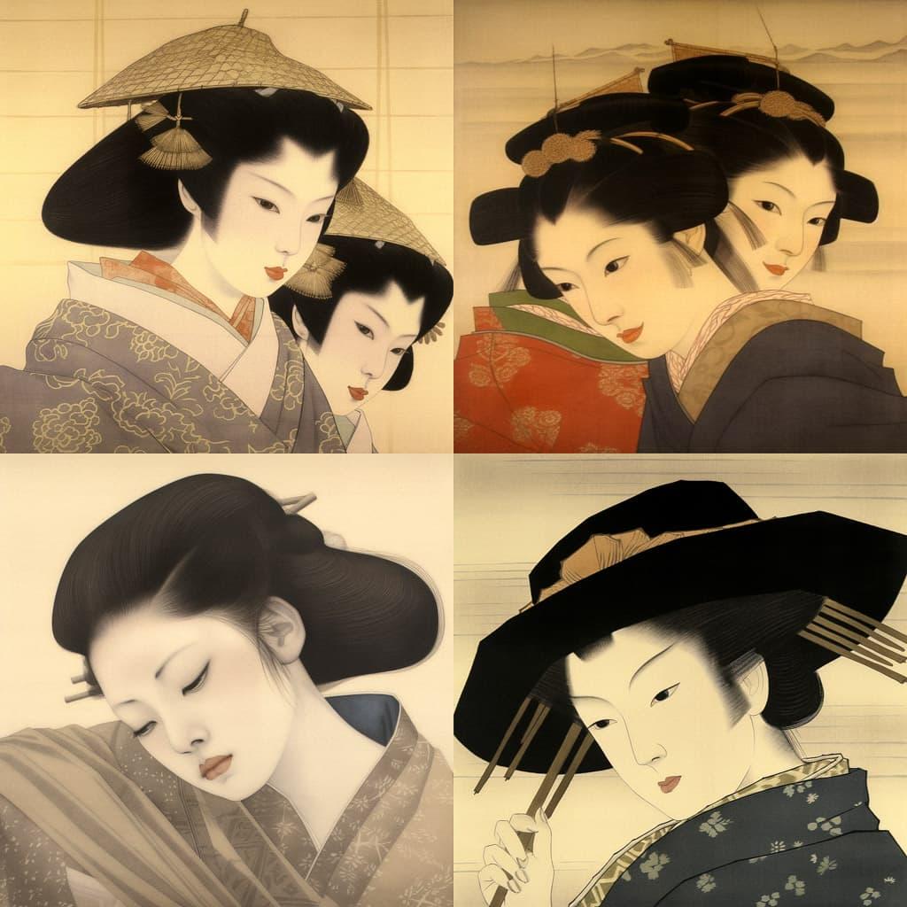 Utamaro style, Midjourney V5.1, render 1 of 4