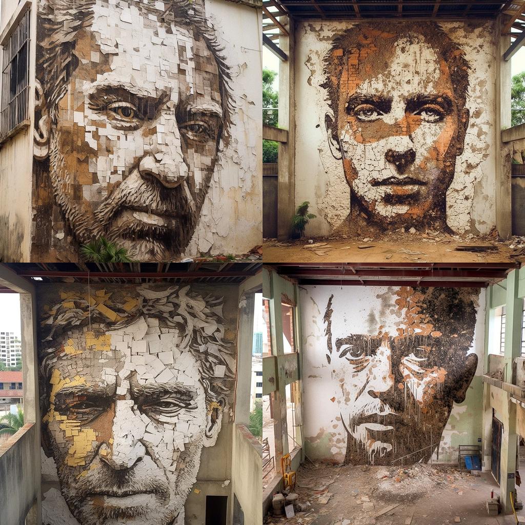 Vhils style, Midjourney V5.1, render 1 of 4