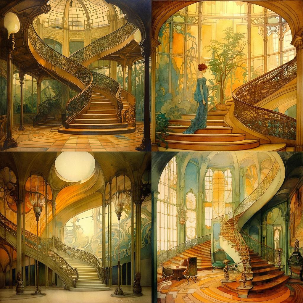 Victor Horta style, Midjourney V5.1, render 1 of 4