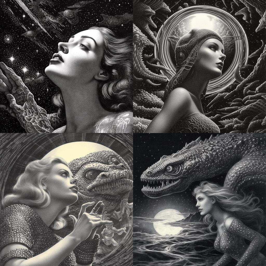 Virgil Finlay style, Midjourney V5.1, render 1 of 4