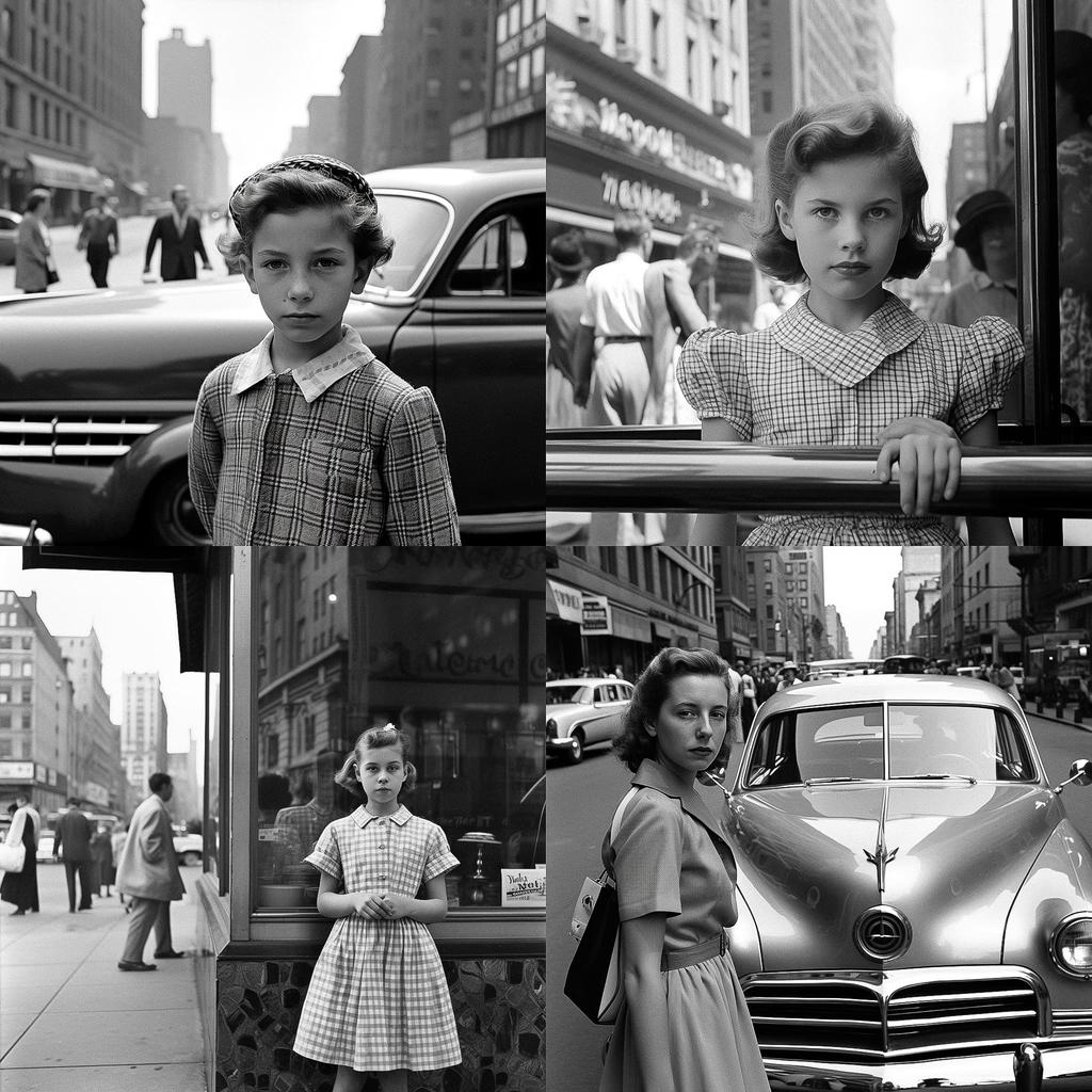 Vivian Maier style, Midjourney V5.1, render 1 of 4