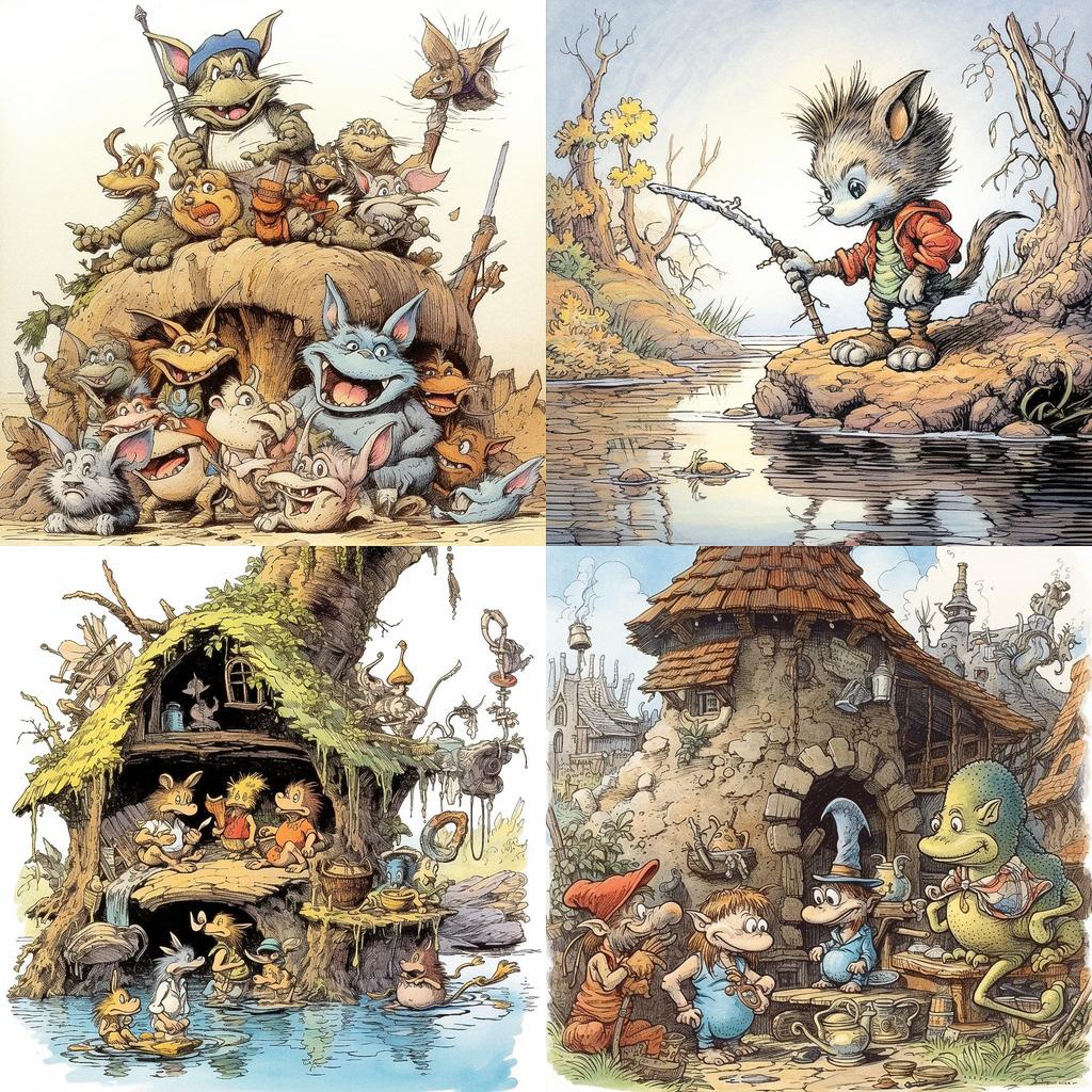 Walt Kelly style, Midjourney V5.1, render 1 of 4