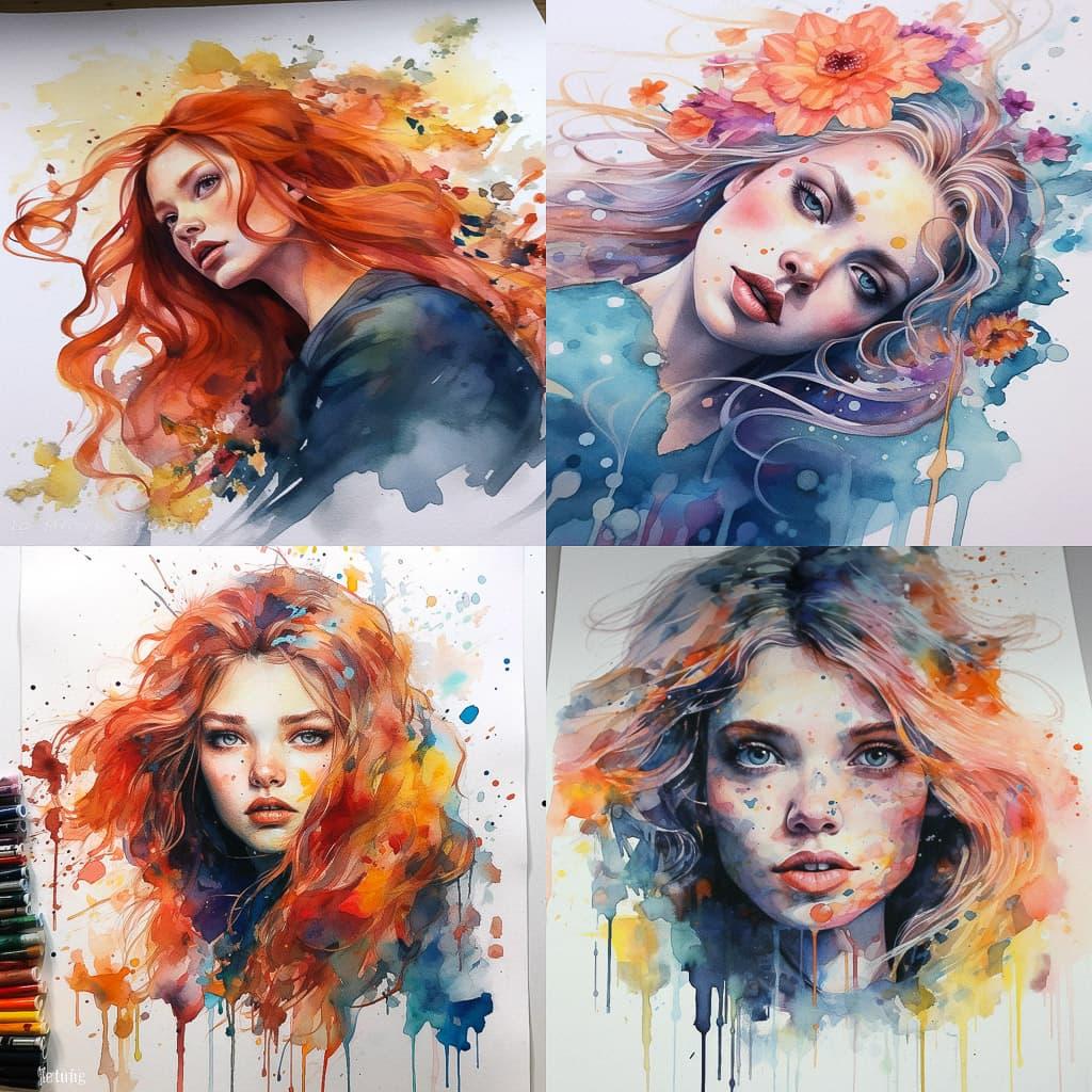Watercolor paint style, Midjourney V5.1, render 1 of 4