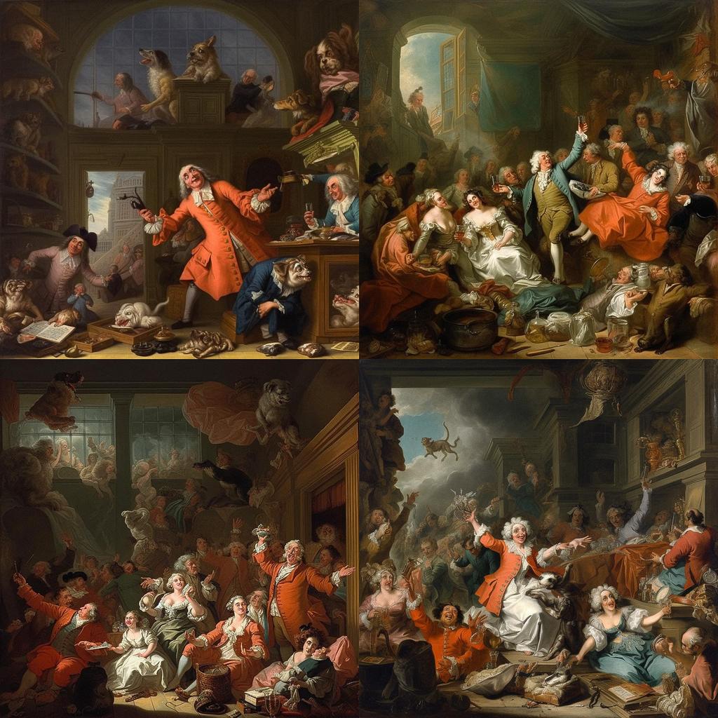 William Hogarth style, Midjourney V5.1, render 1 of 4