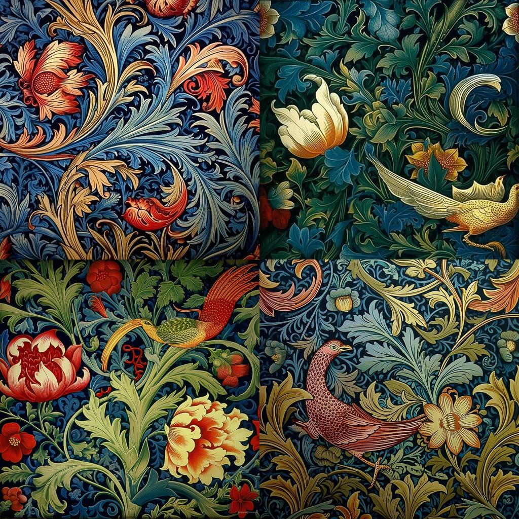William Morris style, Midjourney V5.1, render 1 of 4