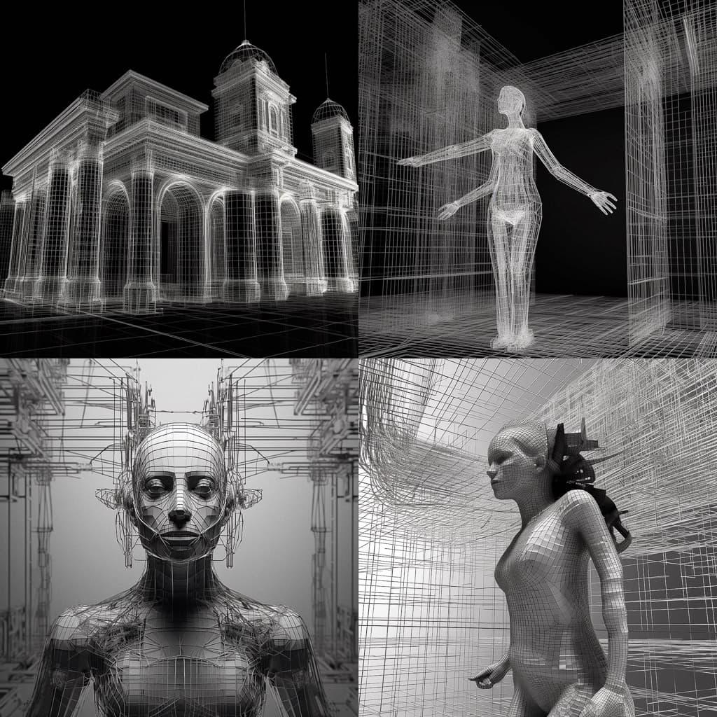 Wireframe style, Midjourney V5.1, render 1 of 4