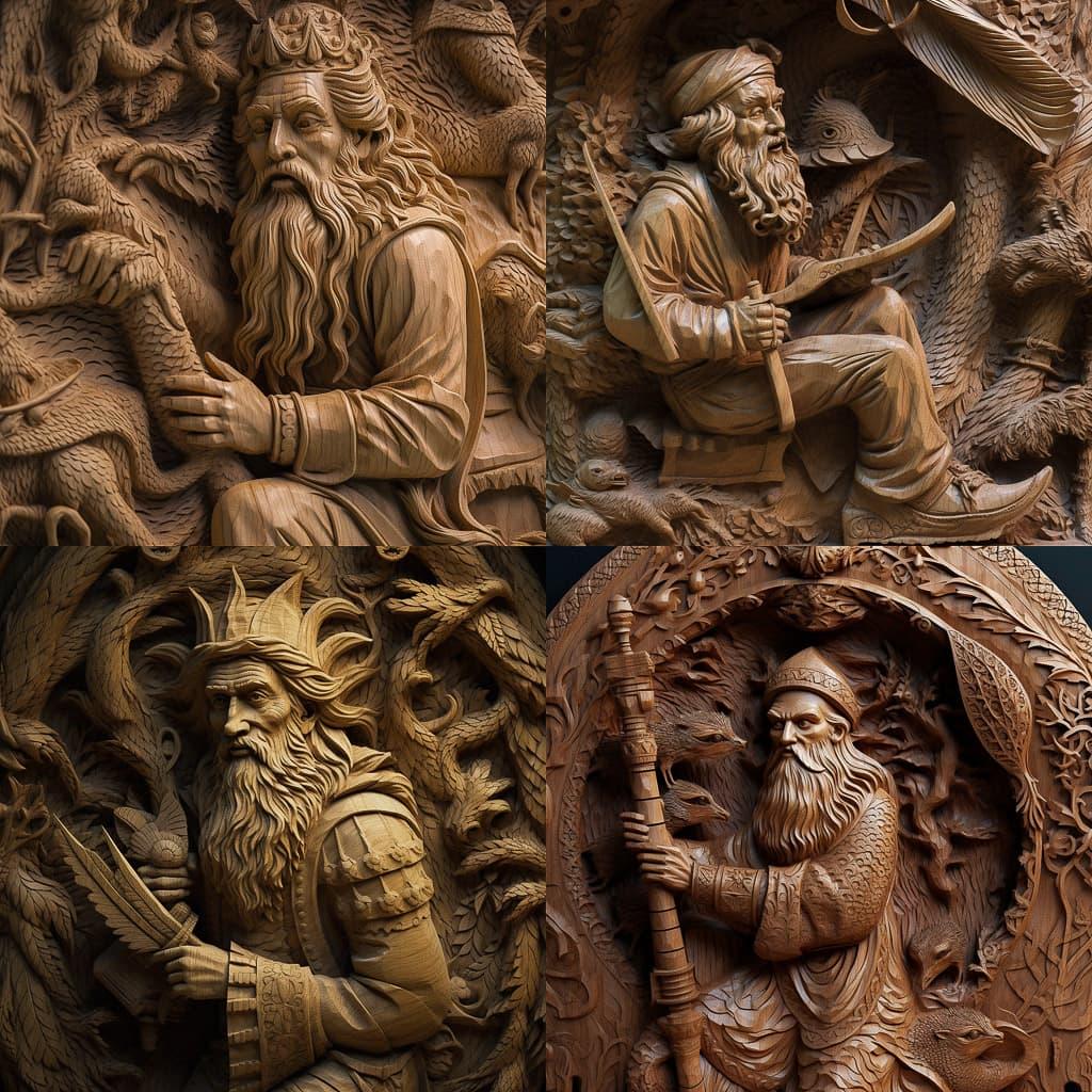 Wood carving style, Midjourney V5.1, render 1 of 4