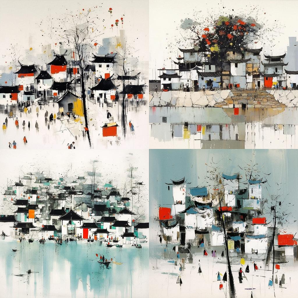 Wu Guanzhong style, Midjourney V5.1, render 1 of 4
