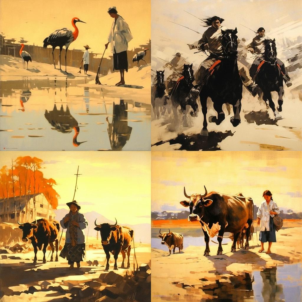 Xu Beihong style, Midjourney V5.1, render 1 of 4