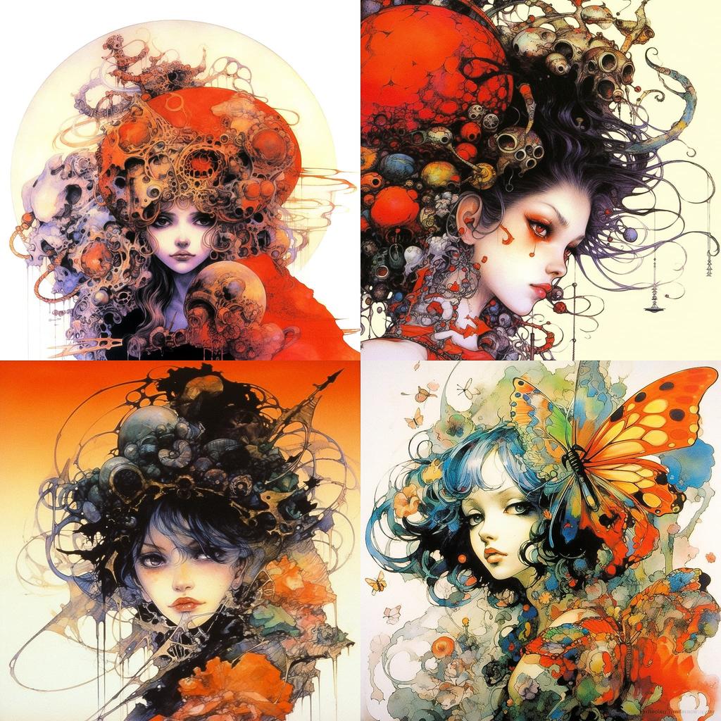 Yoshitaka Amano style, Midjourney V5.1, render 1 of 4