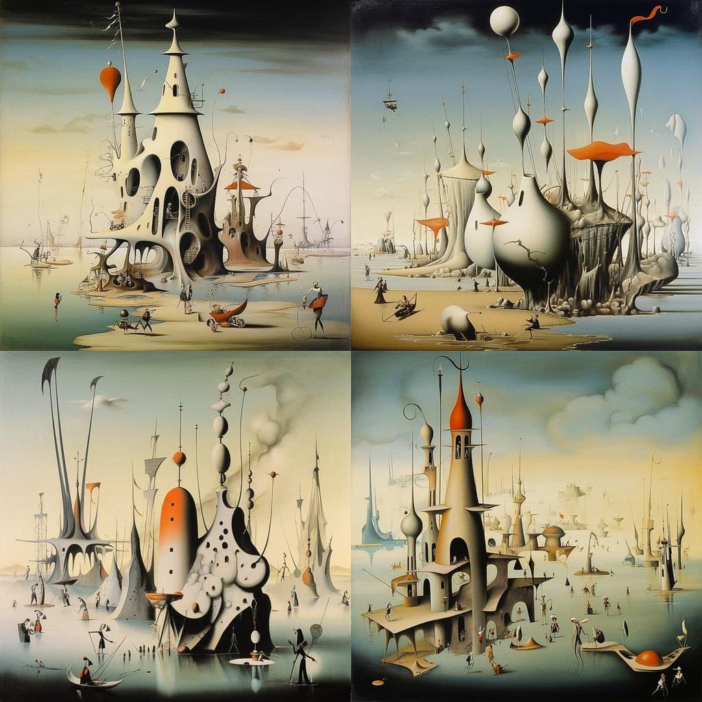 Yves Tanguy style, Midjourney V5.1, render 1 of 4
