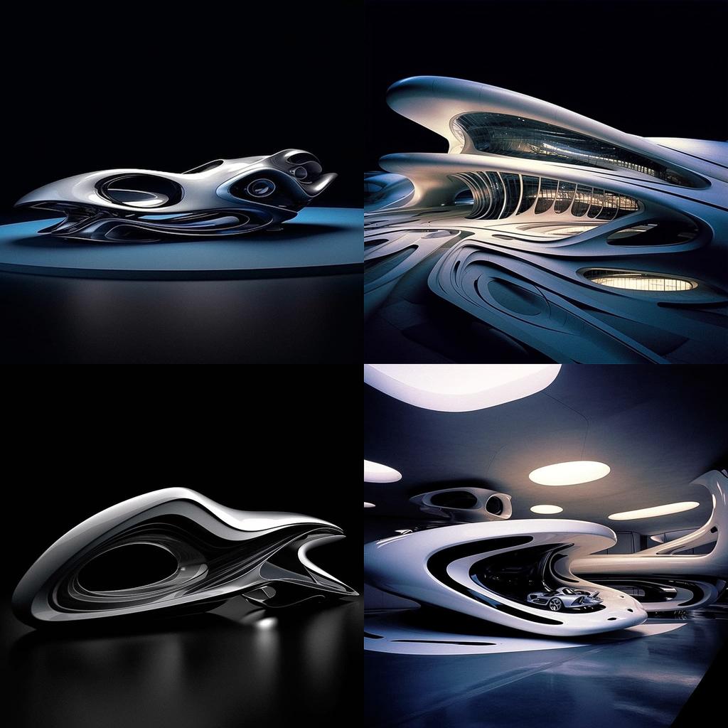 Zaha Hadid style, Midjourney V5.1, render 1 of 4