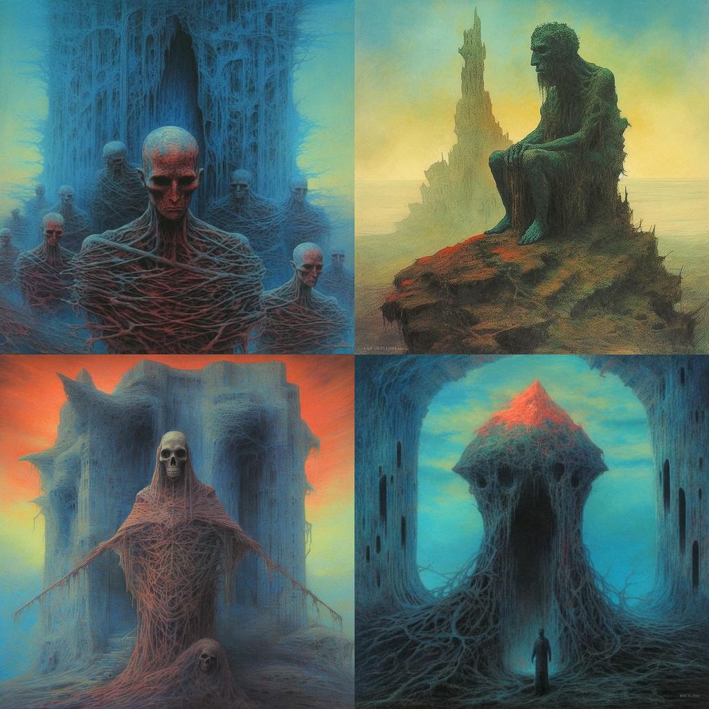 Zdzislaw Beksinski style, Midjourney V5.1, render 1 of 4