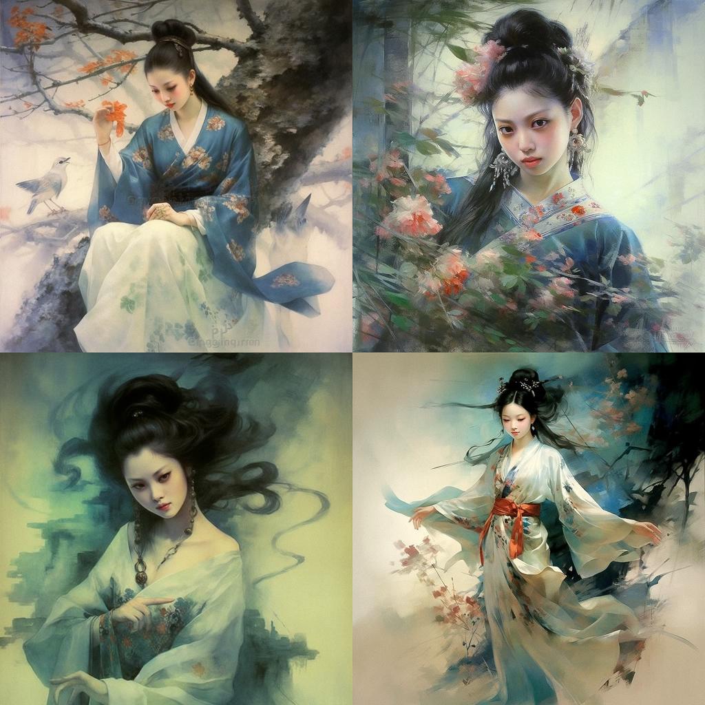 Zhang Daqian style, Midjourney V5.1, render 1 of 4