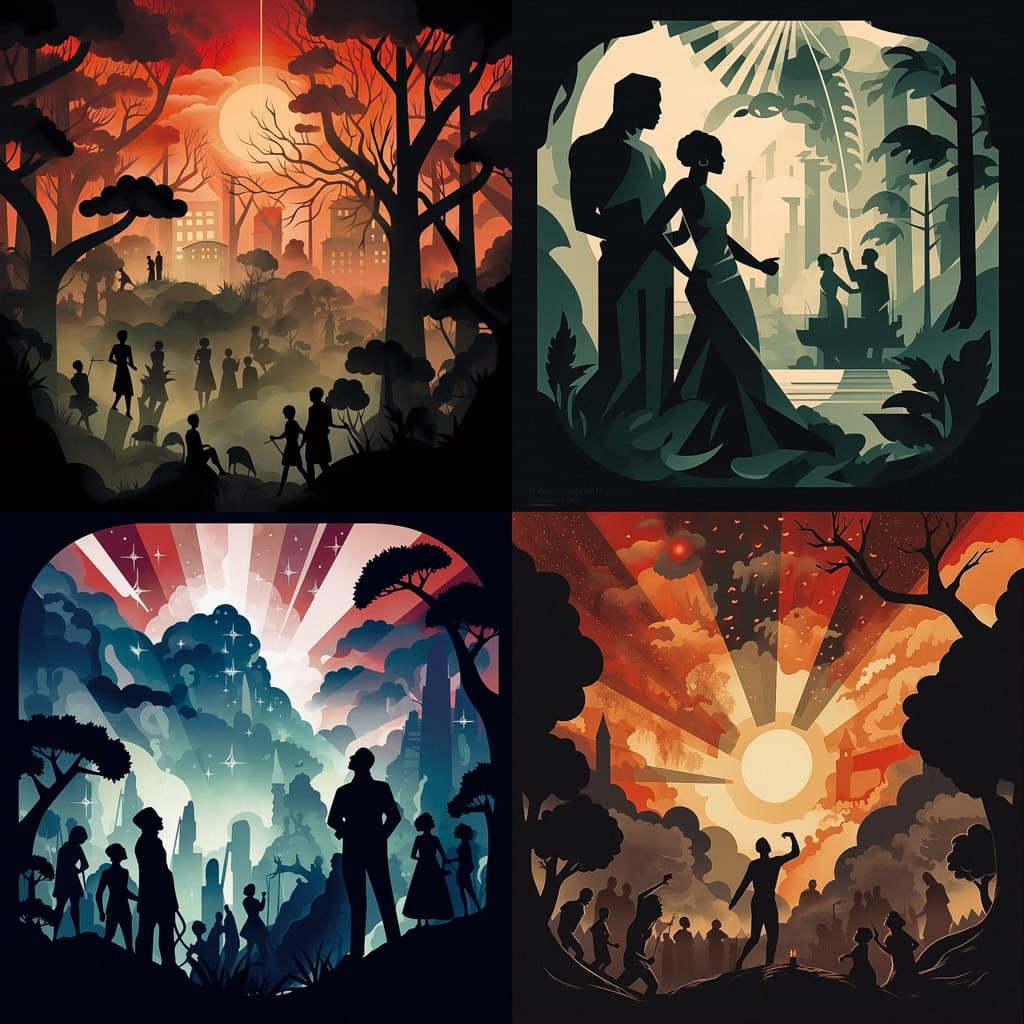 Aaron Douglas style, Midjourney V5.2, render 1 of 4