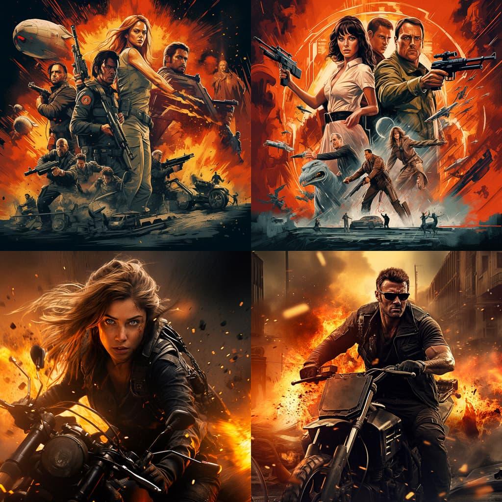 Action movie style, Midjourney V5.2, render 1 of 4