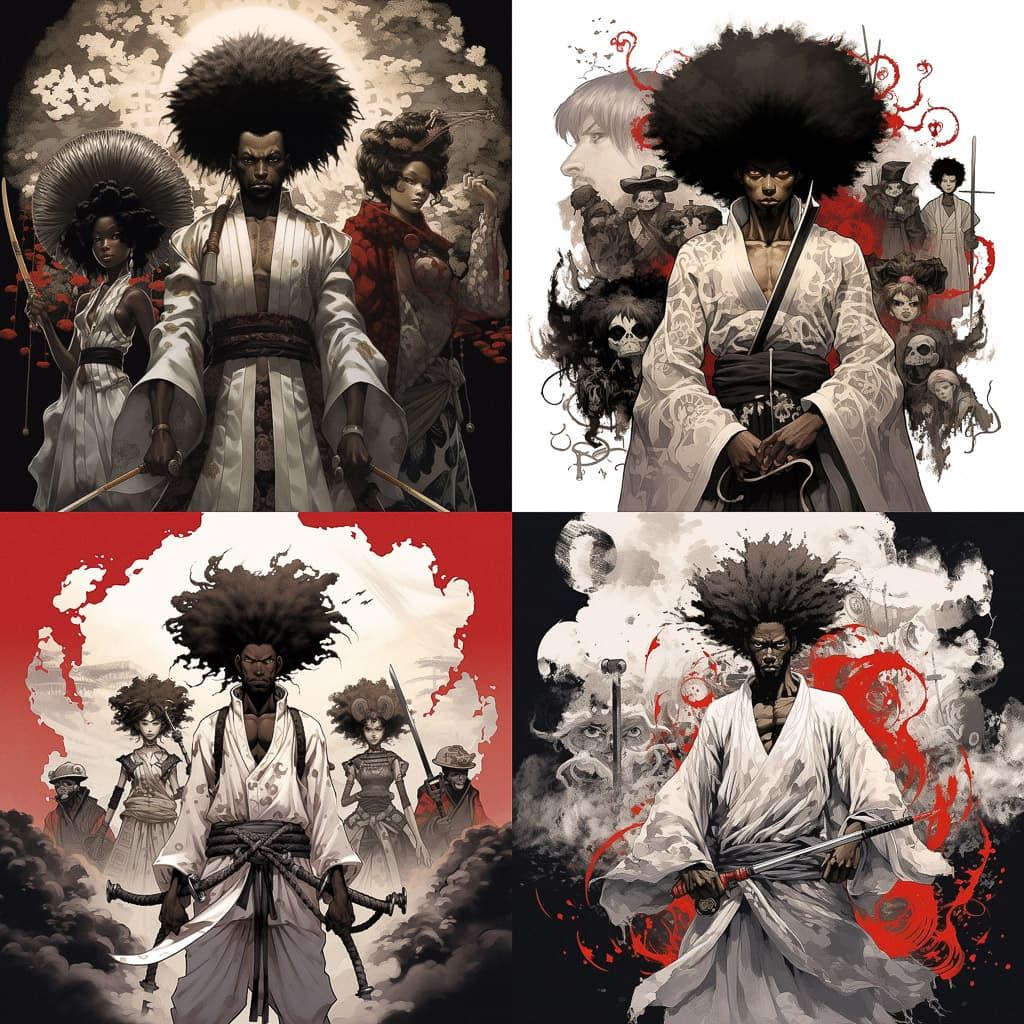 Afro Samurai style, Midjourney V5.2, render 1 of 4