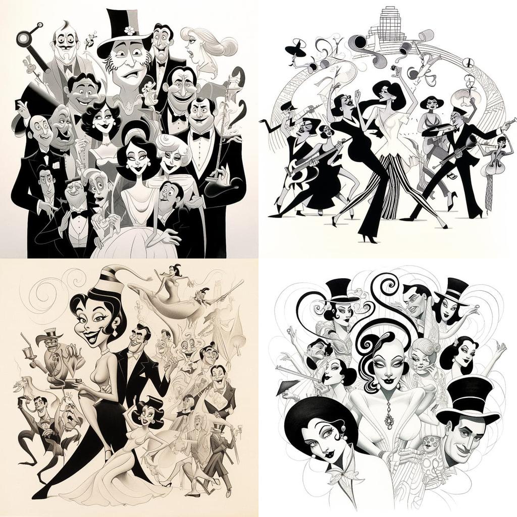 Al Hirschfeld style, Midjourney V5.2, render 1 of 4