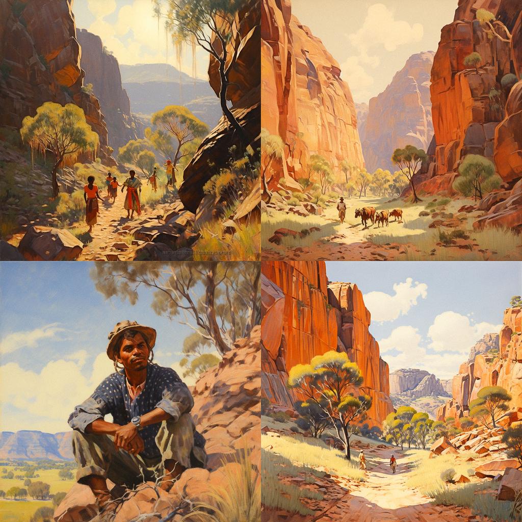 Albert Namatjira style, Midjourney V5.2, render 1 of 4