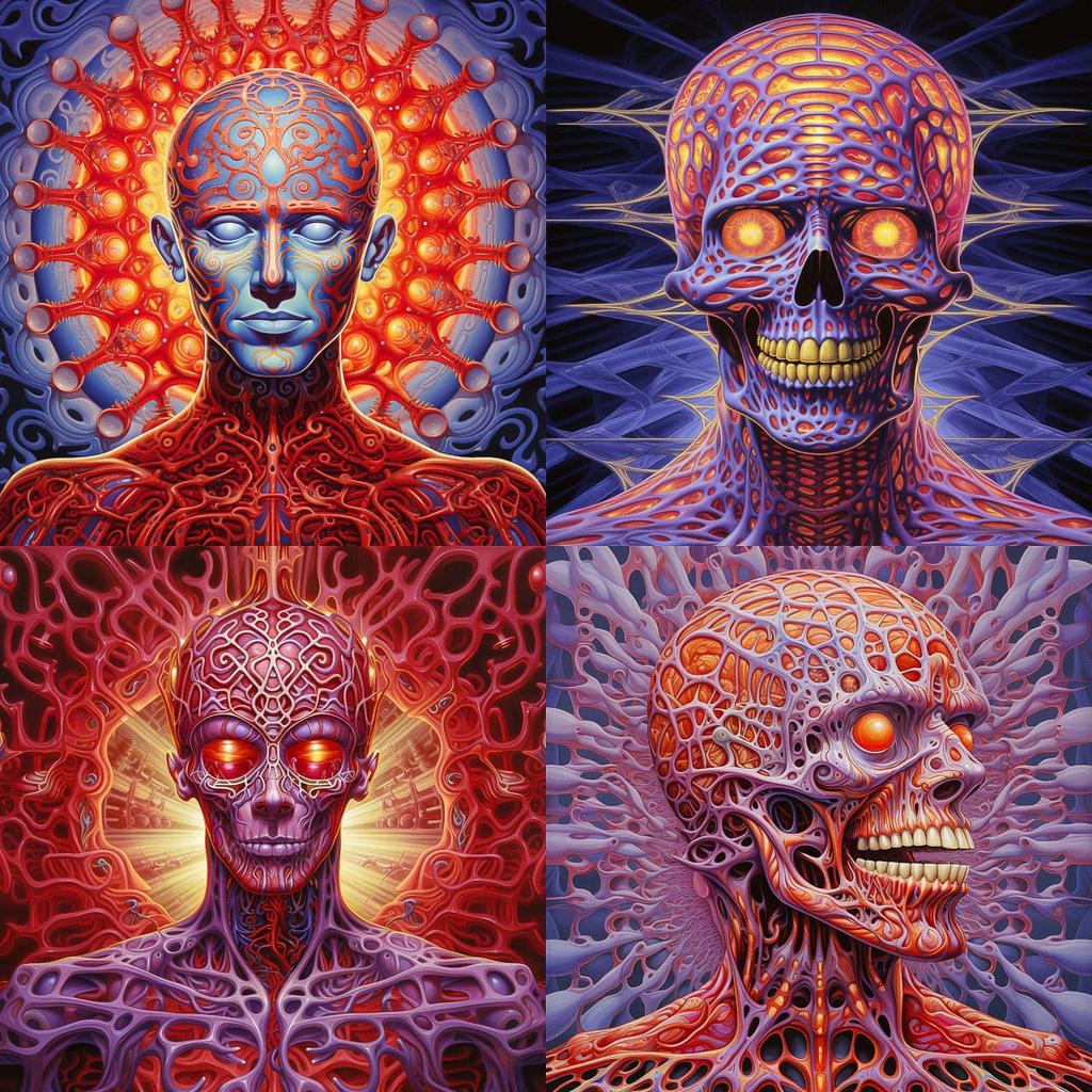 Alex Grey style, Midjourney V5.2, render 1 of 4