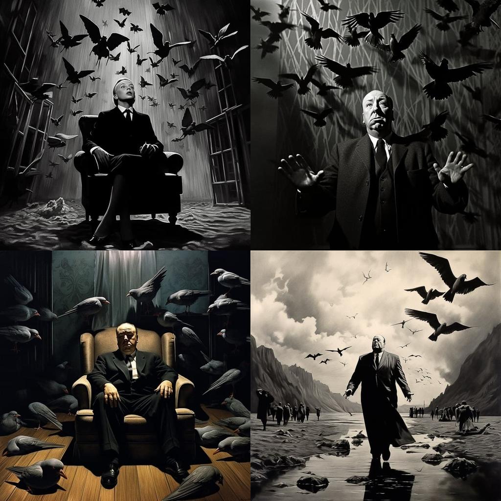 Alfred Hitchcock style, Midjourney V5.2, render 1 of 4