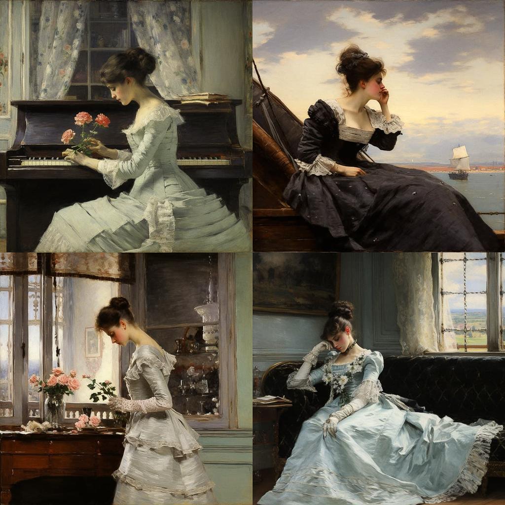 Alfred Stevens style, Midjourney V5.2, render 1 of 4