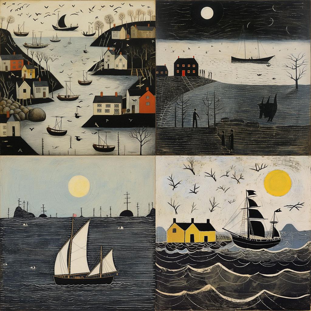 Alfred Wallis style, Midjourney V5.2, render 1 of 4
