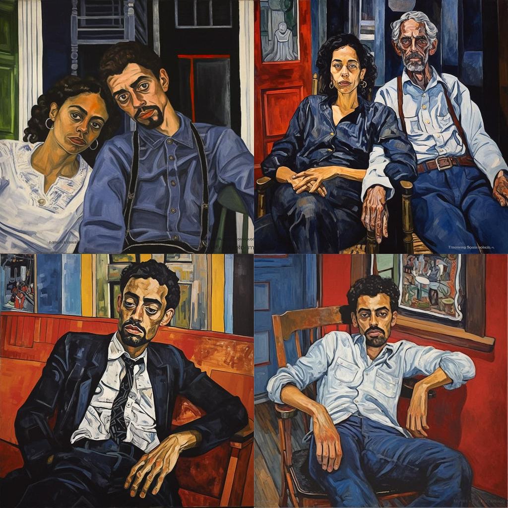 Alice Neel style, Midjourney V5.2, render 1 of 4