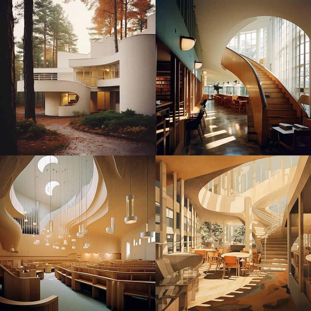 Alvar Aalto style, Midjourney V5.2, render 1 of 4