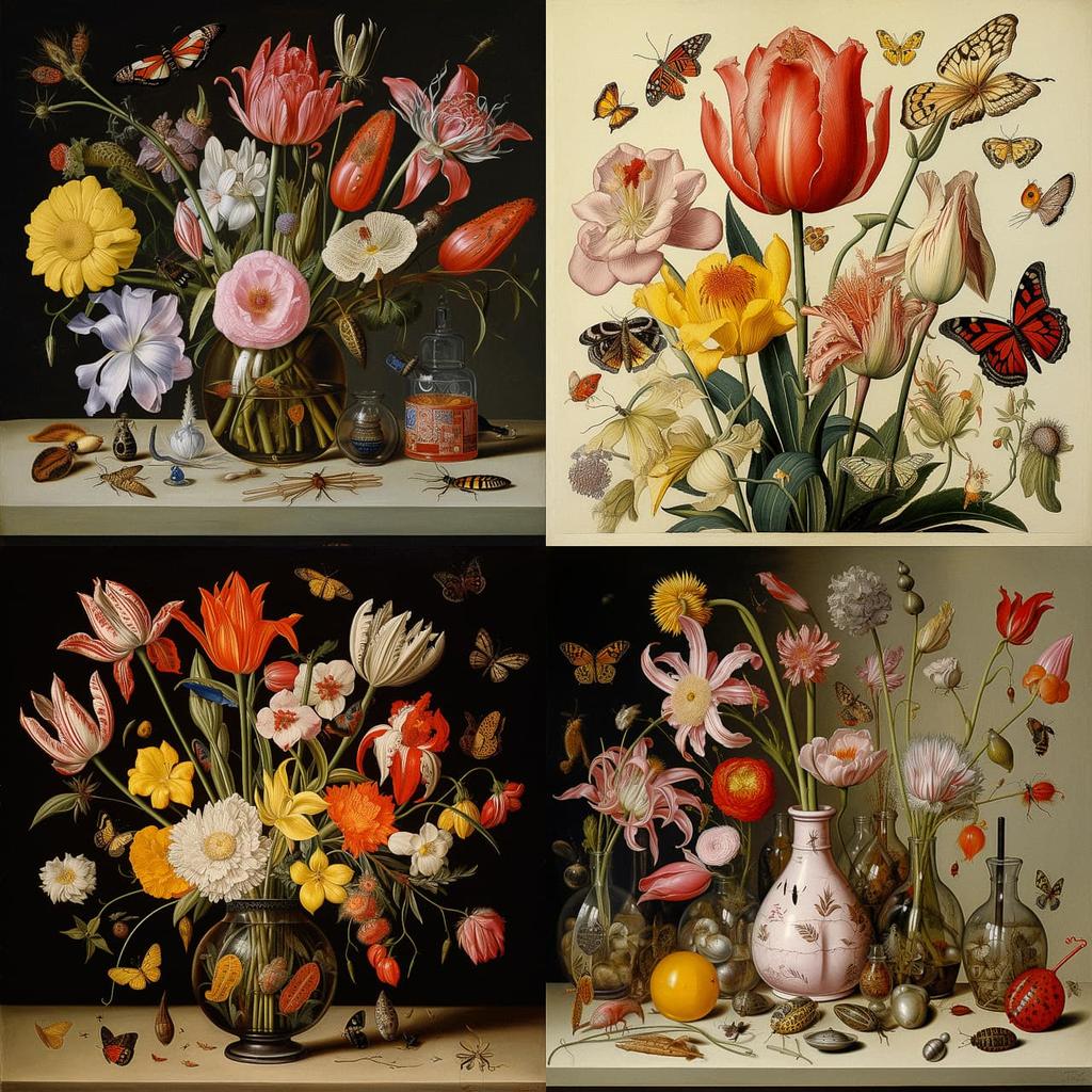Ambrosius Bosschaert style, Midjourney V5.2, render 1 of 4