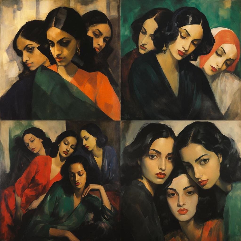 Amrita Sher-Gil style, Midjourney V5.2, render 1 of 4