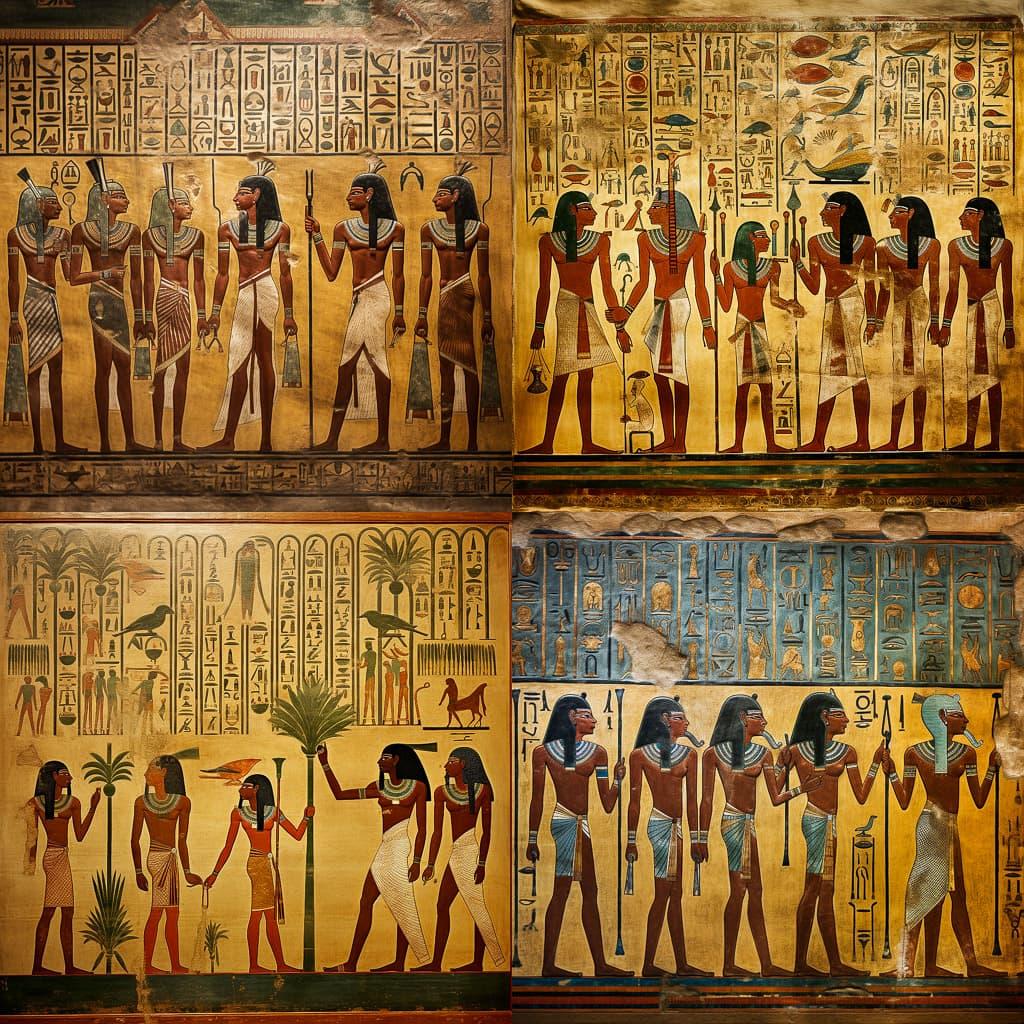Ancient Egyptian mural style, Midjourney V5.2, render 1 of 4
