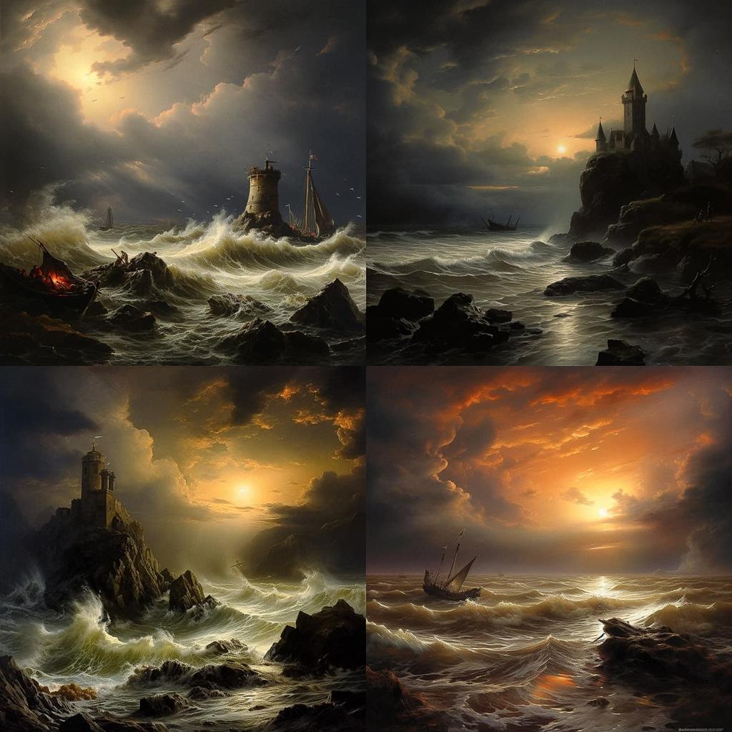 Andreas Achenbach style, Midjourney V5.2, render 1 of 4