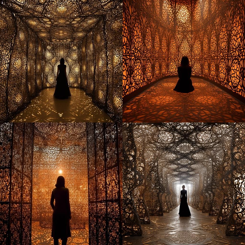 Anila Quayyum Agha style, Midjourney V5.2, render 1 of 4