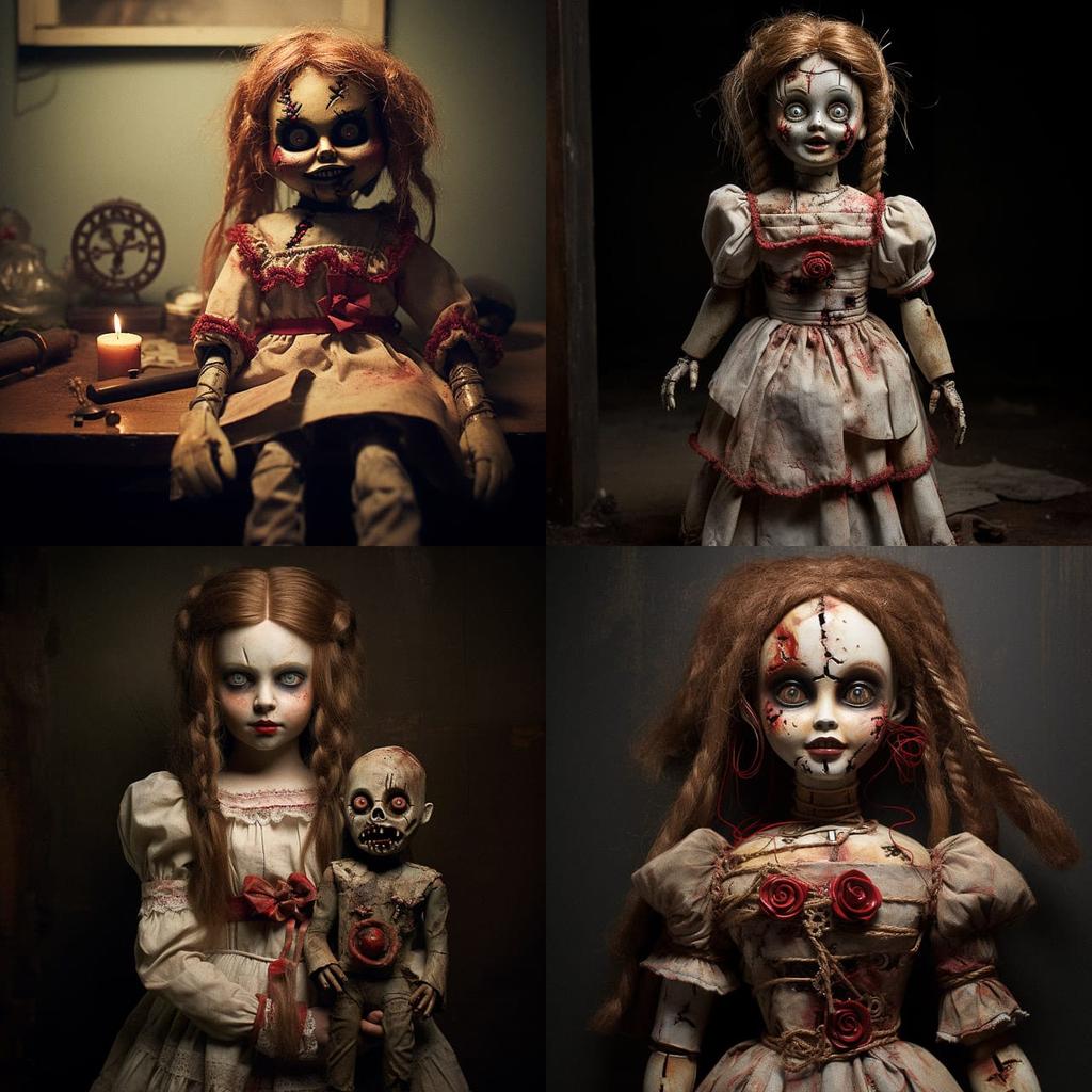 Annabelle doll style, Midjourney V5.2, render 1 of 4