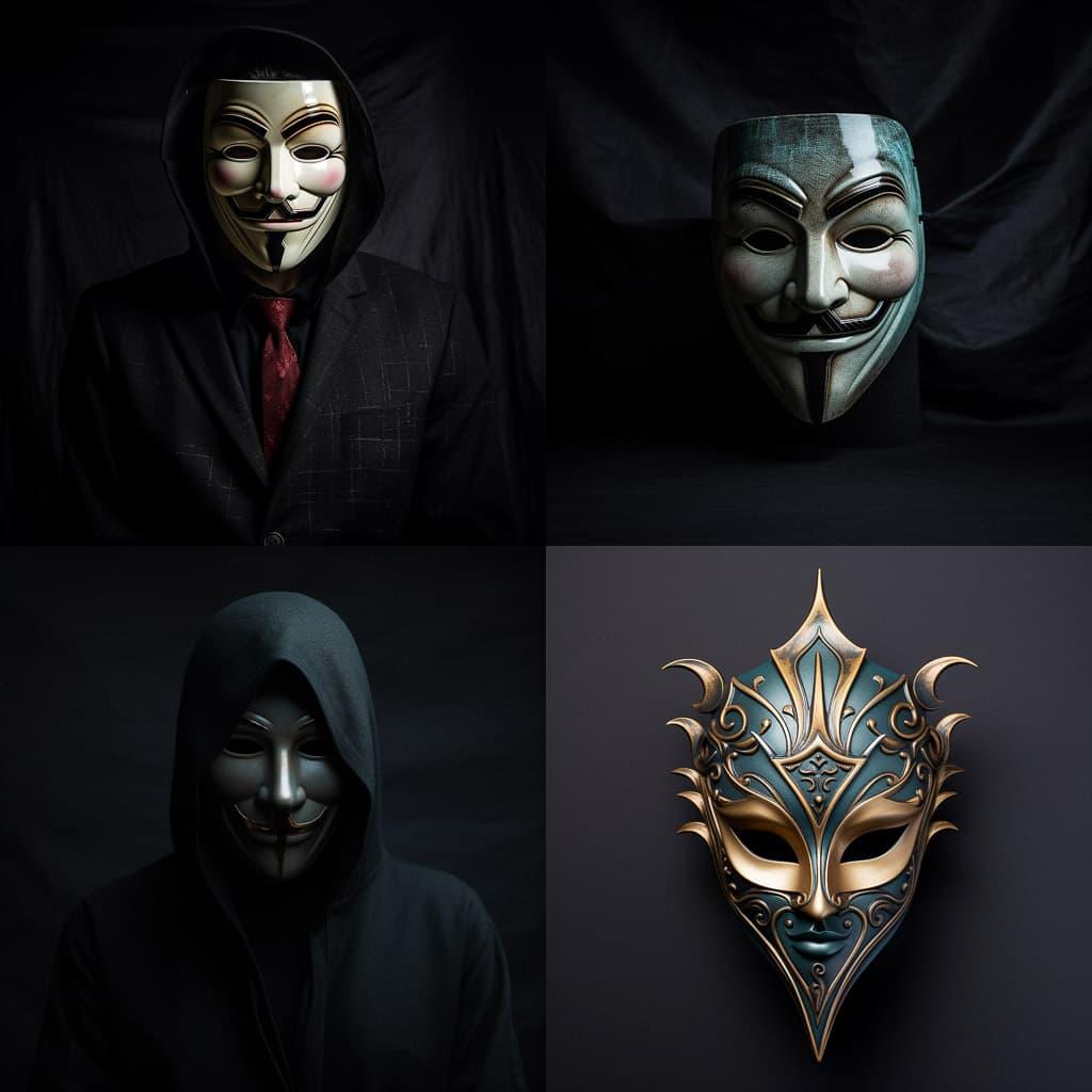 Anonymous mask style, Midjourney V5.2, render 1 of 4